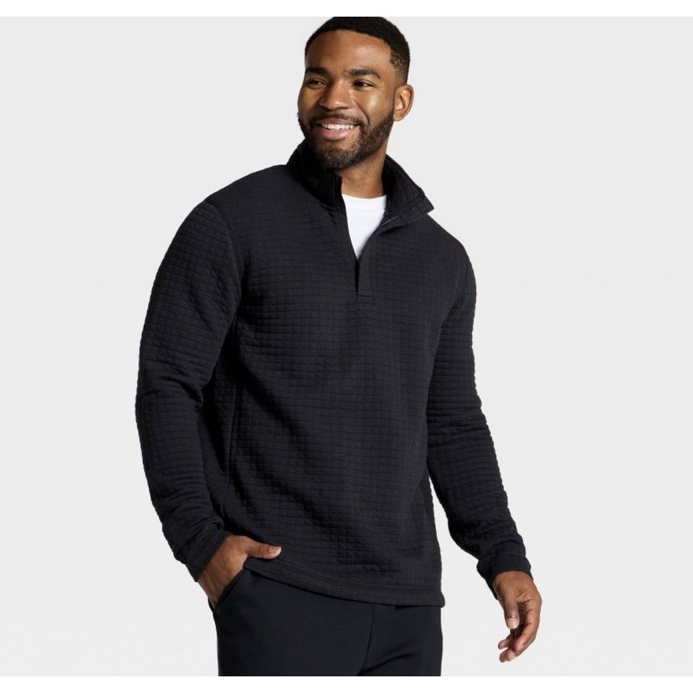 Men's Quilted Fleece sweater Pullover Sweatshirt All In Motion Black NWT XLโ